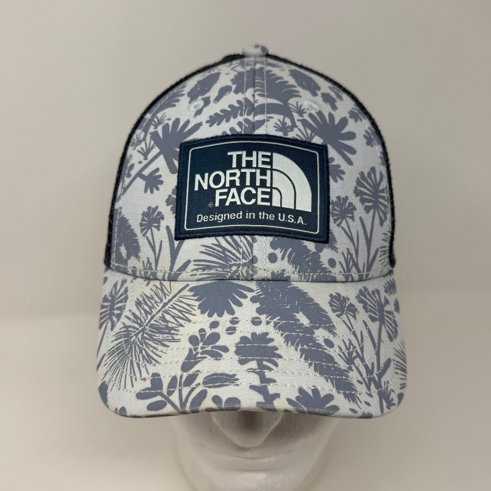 The North Face Youth Trucker Hat Grey Navy Blue Fern Print Snapback NF0A3FIJ